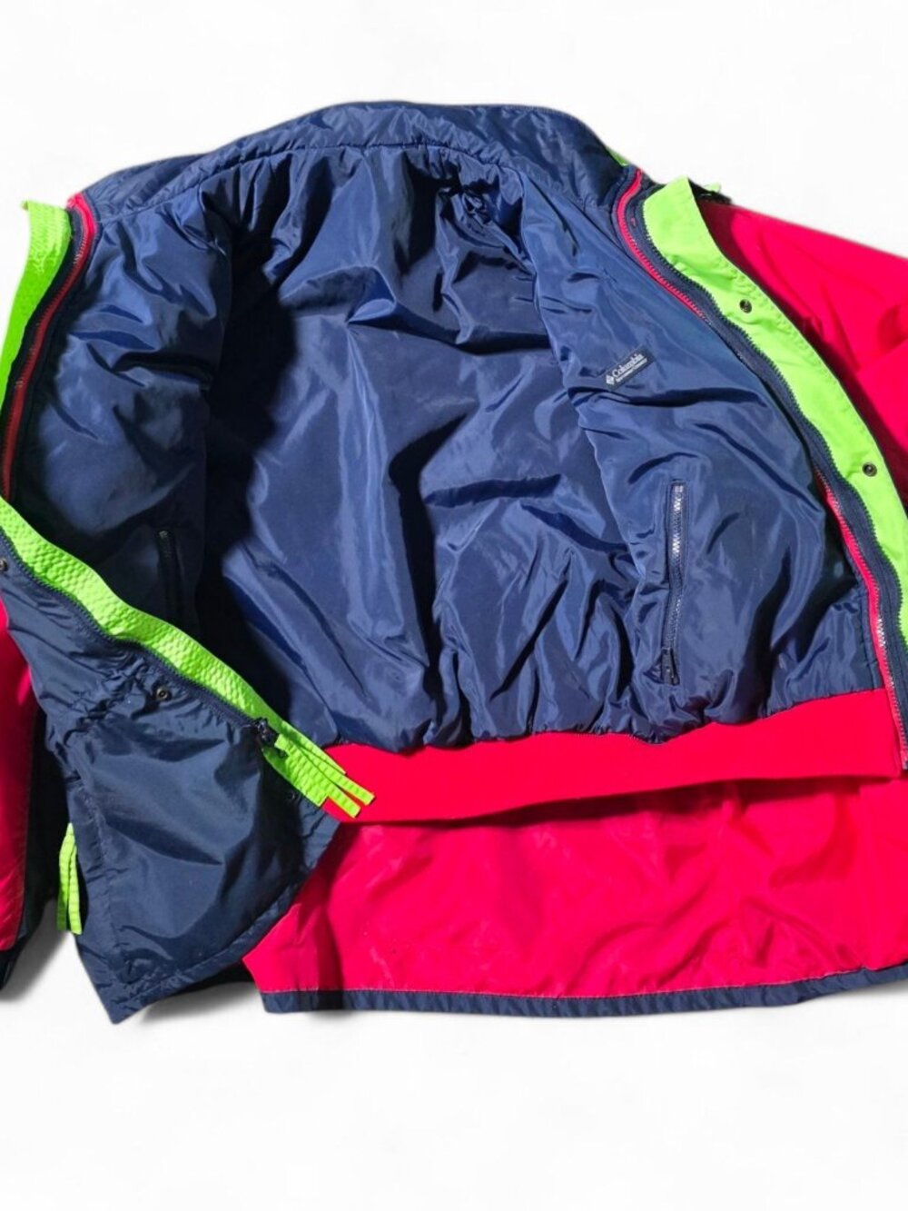 Columbia 2-in-1 Ski Jacket Mens Large 90sNeon Pink Green Blue Vintage - Picture 6 of 12